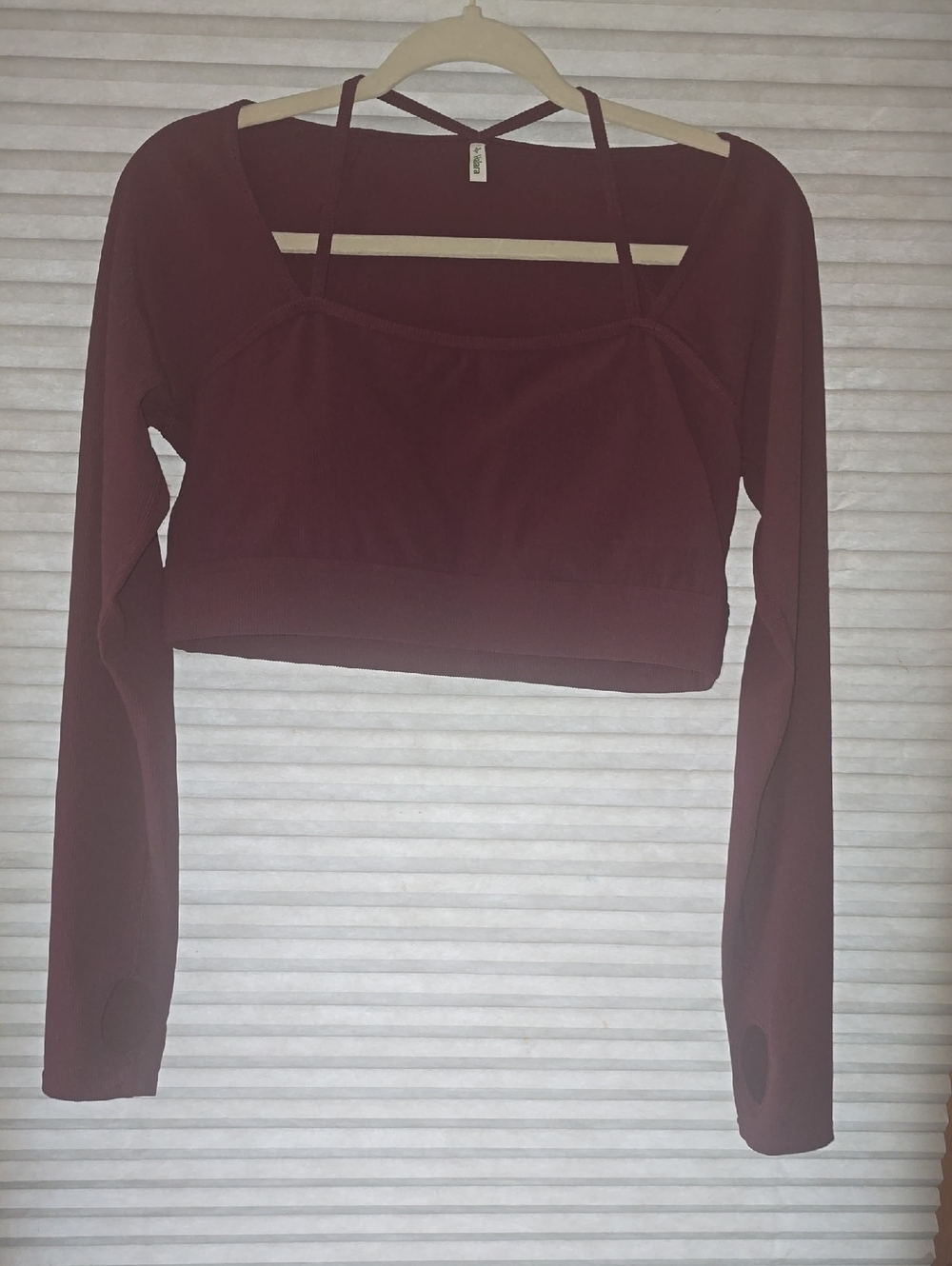 HALARA Burgundy Long Sleeve Strappy Crop Top Built In Bra
